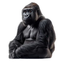 gorilla si siede con calma e osserva suo dintorni, in mostra suo forte costruire e intelligente espressione nel un' tranquillo ambientazione isolato su trasparente sfondo png