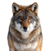 Majestic wolf displaying piercing eyes and detailed fur against a plain background isolated on transparent background png