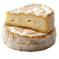 Soft cheese with creamy texture and edible rind displayed on a simple surface isolated on transparent background png