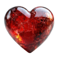 Heart-shaped gemstone with a rich red color showcasing intricate interior patterns and texture isolated on transparent background png