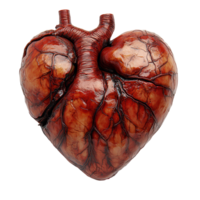 Realistic anatomical heart sculpture showcasing intricate details and textures, ideal for educational purposes or art displays isolated on transparent background png