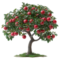 Rich apple tree loaded with ripe fruits in a sunny orchard environment during the harvest season isolated on transparent background png