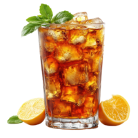 Refreshing iced tea served with lemon and mint on a warm sunny day in a cozy outdoor setting isolated on transparent background png