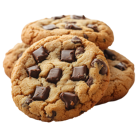 Delicious freshly baked chocolate chip cookies stacked on a plate ready to be enjoyed by everyone isolated on transparent background png