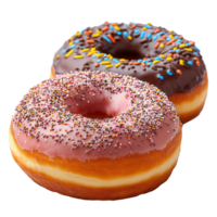 Delicious donuts on display with colorful icing and sprinkles prepared for a sweet snack isolated on transparent background png