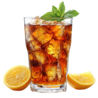 Refreshing iced tea with lemon and mint garnished on a bright background isolated on transparent background png