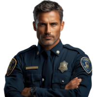 Confident police officer in uniform poses for a portrait showcasing dedication to law enforcement and community safety isolated on transparent background png