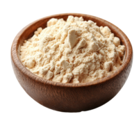 High-quality flour in a wooden bowl on a white background for cooking and baking needs isolated on transparent background png