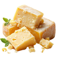 Savory cheese blocks displayed with fresh herbs on a white background in a culinary setting isolated on transparent background png