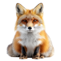 Realistic representation of a fox with a vibrant coat sitting confidently against a white background isolated on transparent background png