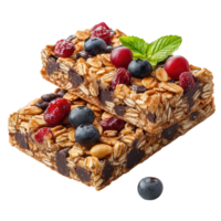 Homemade granola bars with nuts and berries on a white background ready for snacking isolated on transparent background png