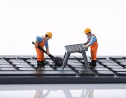 Creative Repairs Mini Workers Fixing Keyboard Keys photo