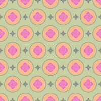 Delicate Retro Green Background and Pink Flowers in Yellow Circle Seamless Pattern. Hand Draw, Handcraft, Fabric, Silk, Pate, Saree, Kebaya, Batik, Carpet, Tiles, Backdrop. vector