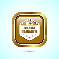Money back guarantee icon design illustration. Money back guarantee badge and label. Gold color square button design vector