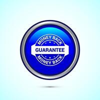 Money back guarantee icon design illustration. Money back guarantee badge and label. Blue color round button design vector