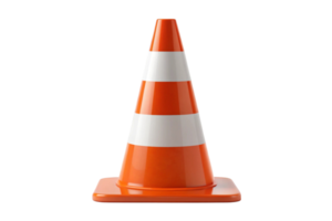 Traffic cone with orange and white stripes on a transparent background, symbolizing roadwork or street caution png