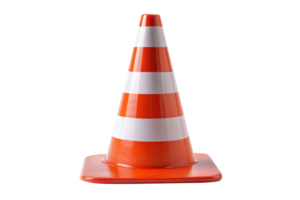 Close up of a traffic cone with orange and white stripes used for roadblock or construction zone safety png