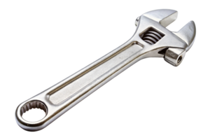 High quality close up image of a metallic adjustable wrench on a transparent background with an ergonomic handle, a perfect tool for maintenance and repairs png