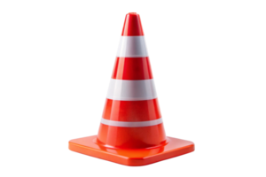 Plastic traffic cone with reflective stripes for roadworks, construction site safety, and hazard awareness png