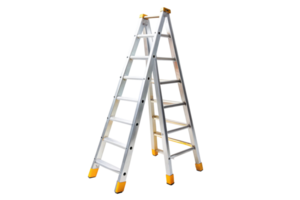 Heavy duty aluminum ladder with compact folding mechanism, perfect for indoor and outdoor usage in various applications png