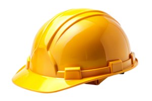 Industrial safety hard hat in yellow color, captured in a detailed close up on a white backdrop png
