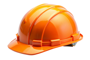 High quality close up of a durable orange hard hat for industrial and construction safety on a transparent background png