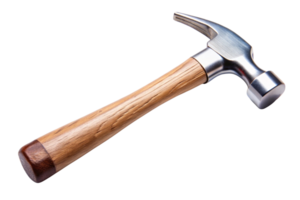 Single claw hammer featuring a smooth wooden handle and sleek steel finish isolated on a white surface, representing hand tools and repairs png