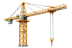 Modern tower crane used for heavy lifting and building construction, highlighting functionality and design on a white isolated surface png