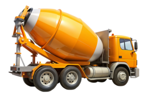 Modern cement mixer truck with vibrant orange drum and clean design, ideal for construction and industrial themes on a transparent background png