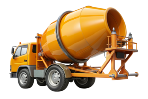 High resolution image of a cement truck with a rotating drum, showcasing construction equipment and heavy machinery in clean clarity png