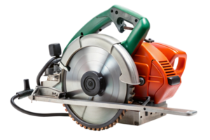 Advanced electric circular saw featuring ergonomic design and safety mechanisms for efficient cutting, isolated on transparent background png
