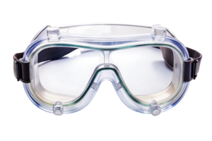Professional safety goggles with a soft strap and clear lenses, ideal for work environments requiring eye protection, isolated on a transparent background png