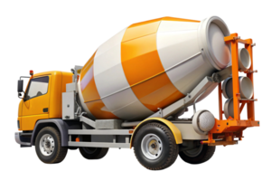 Detailed close up of a concrete mixing vehicle, highlighting the durable structure and functionality on a clean transparent background png