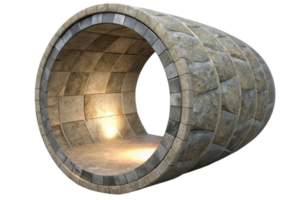 Modern cylindrical stone sculpture with textured patterns and inner illumination, showcasing an artistic and futuristic design. png