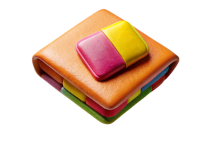 Artistic wallet design with vibrant, square candy like elements, ideal for creative and cheerful concepts. png