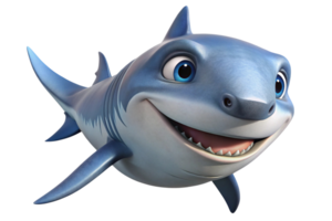 Animated smiling shark with a cheerful and friendly expression, ideal for childrens illustrations, aquatic themes, and character design. png