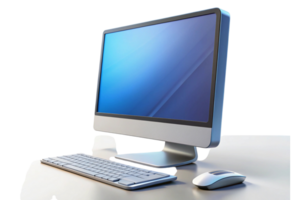 Modern desktop computer with widescreen monitor, keyboard, and mouse set up on a clean workspace for professional and productivity use. png