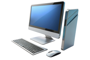 Elegant desktop PC with ultra thin monitor, advanced peripherals, and stylish design, ideal for office home workspace environments. png