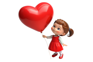 Smiling child holding a shiny red heart balloon, radiating happiness and love, perfect for holiday greetings and family oriented concepts. png