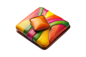 Wallet with vibrant square candies resembling colorful tiles, arranged artistically on a transparent background for creative concepts. png