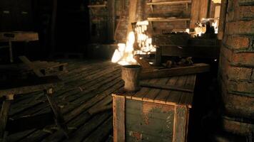 Rustic workshop with wooden tools and sunlight streaming through video