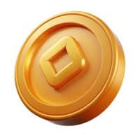 Shiny golden coin with metallic finish in 3D png