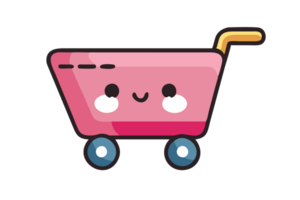 Kawaii shopping cart adventure whimsical world digital art playful colorful cheerful concept png