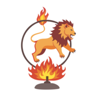 Daring lion tamer showcases skillful performance with roaring lion circus arena digital illustration vibrant environment dynamic perspective png