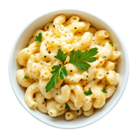 Bowl of macaroni and cheese with parsley on top png