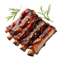Rack of ribs with a sauce on top and some herbs on the side png