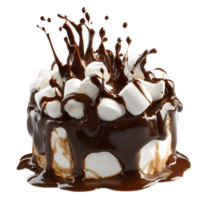 Chocolate cake with marshmallows and chocolate drizzle png