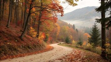 background image of falling leaves on the street in autumn moment photo