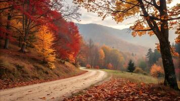 background image landscape of falling leaves on the street in autumn photo