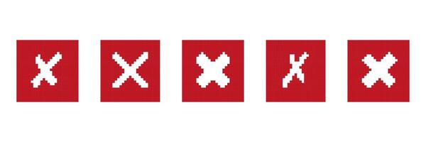 Pixel Art Red Cross Icons in Boxes. Denial or Rejection Symbols in Pixel Style. Isolated Illustration vector